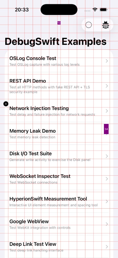 Grid overlay on app UI