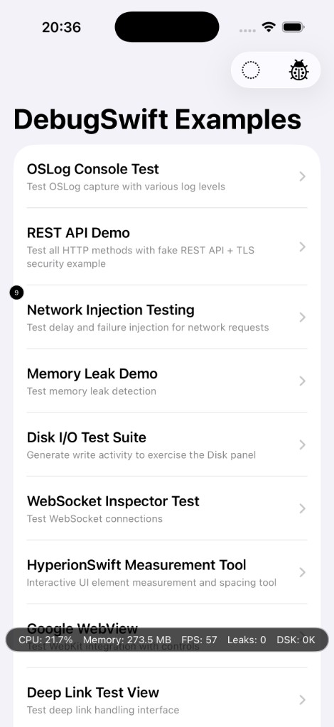 Performance Widget overlay on app UI