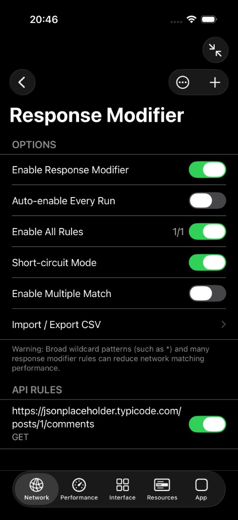 Response Modifier — rules list