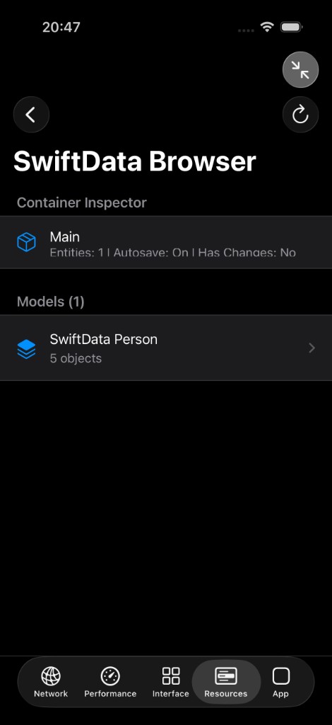 SwiftData model browser
